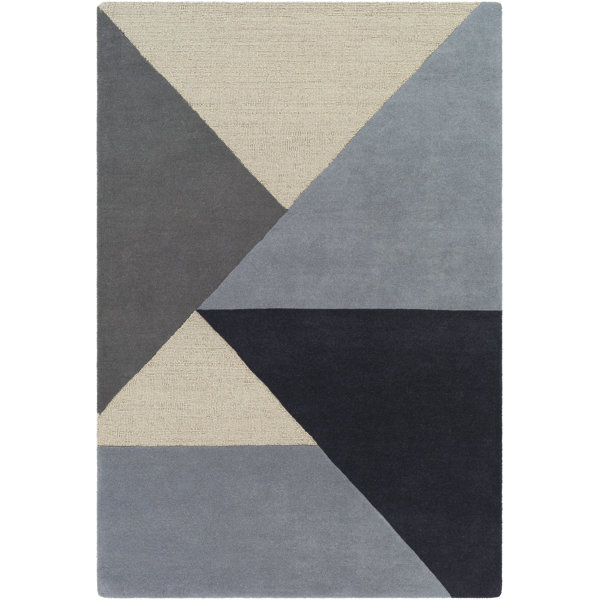 Wrought Studio Nida Geometric Handwoven Wool Gray/Black Area Rug Wayfair